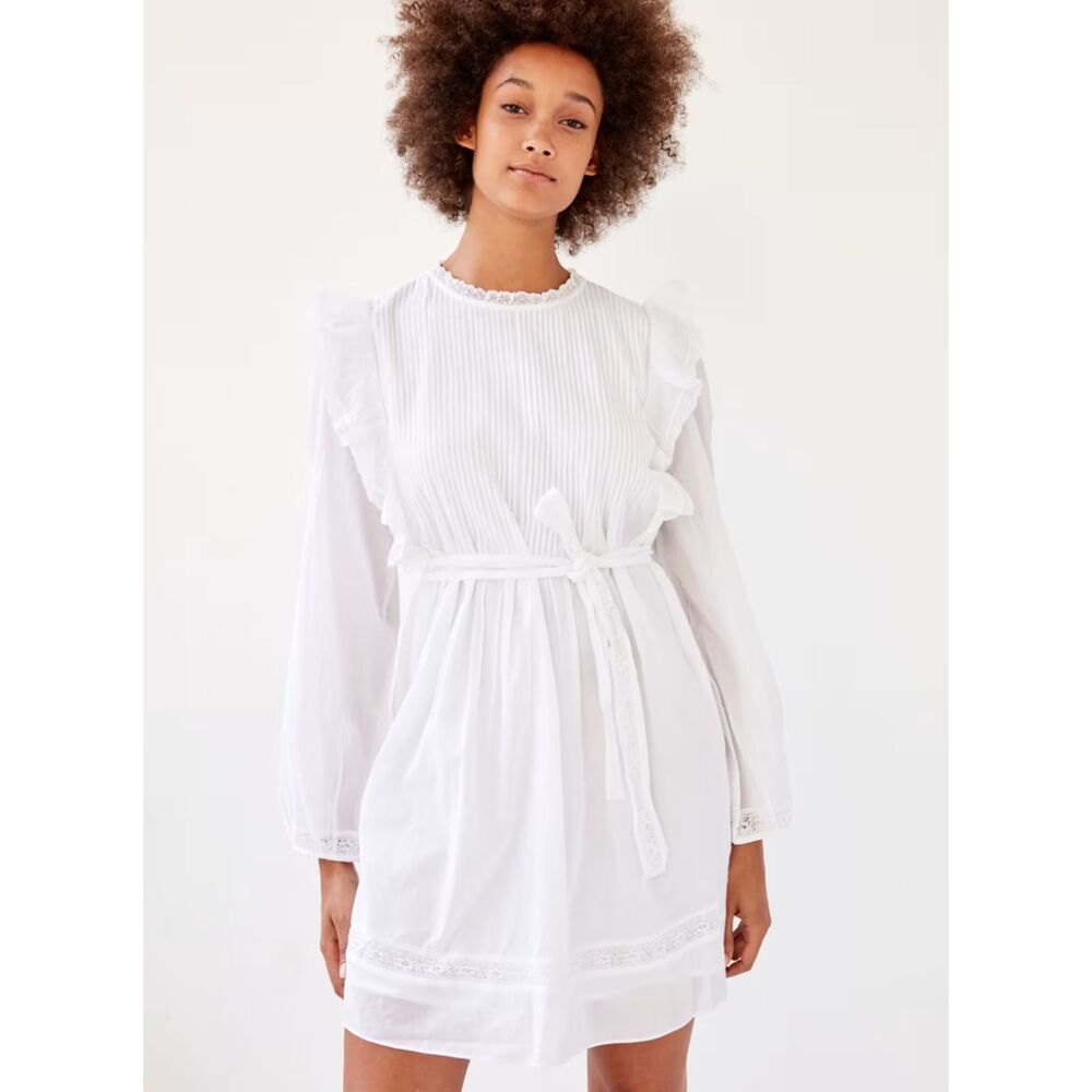 Wilfred Aritzia Elia Long-sleeve Ruffled Dress Women's L White Prairie Cottage